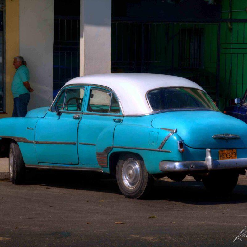 1951 Blue & White Chevrolet in Havana | Vintage Cuba Car Photo Download