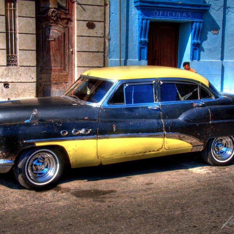 blue & Yellow 1953 Buick Havana | Classic Car Street Photo