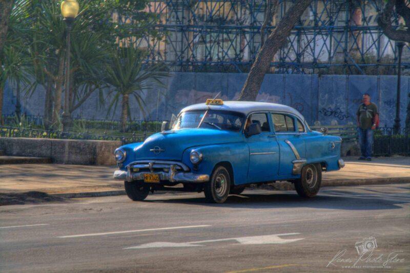 1953 Blue & White Oldsmobile Taxi in Havana | Vintage Cuba Car Photo