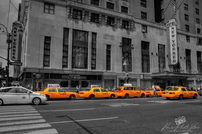 NYC Cabs at Hotel New Yorker | Artistic Taxi Photo Download