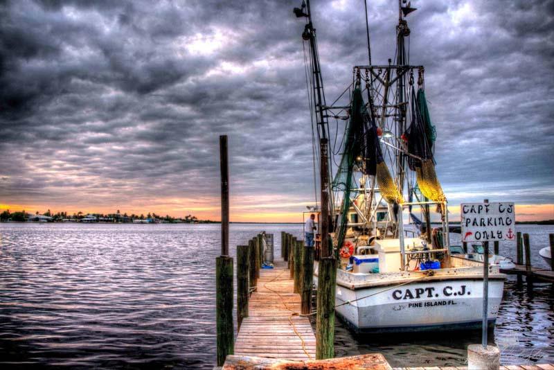 Fishing Boat Docked in Matlacha at Sunset | Florida Gulf Coast Photo