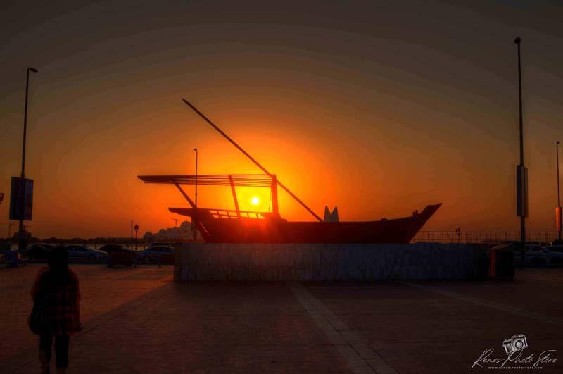 Sunset at Al Marina Abu Dhabi with Wooden Dhow | Marina Photo