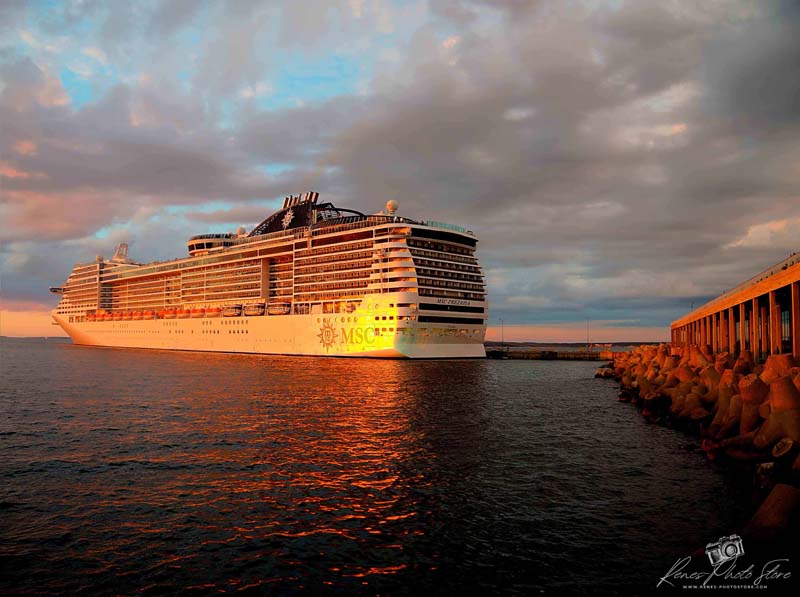 MSC Preziosa in Tallinn Harbour at Sunset | Cruise Ship Photo