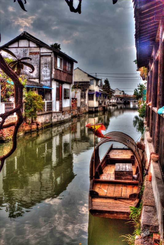 Wooden Boat in Zhujiajiao Canal | Ancient Water Town Photo