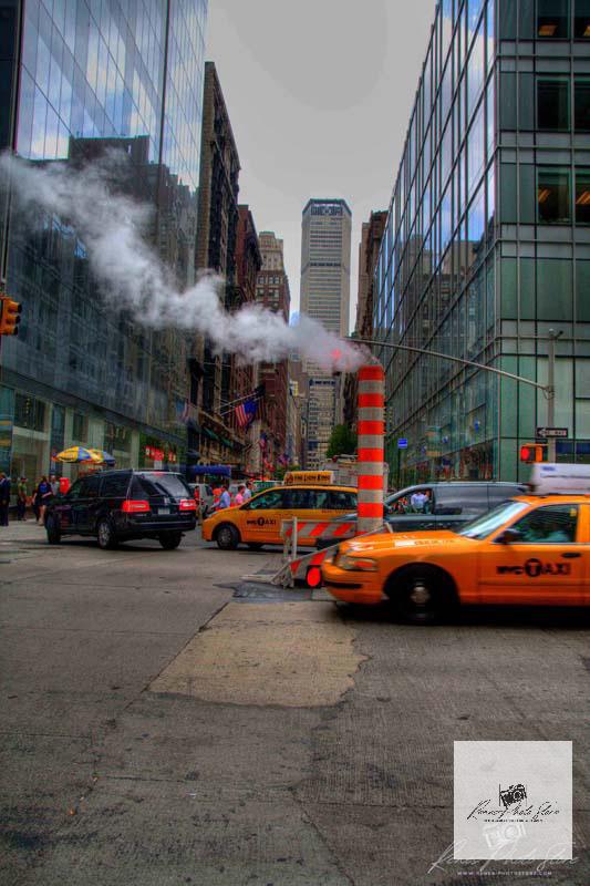 NYC Yellow Cabs & Steam Stack | Manhattan Street Photo Download