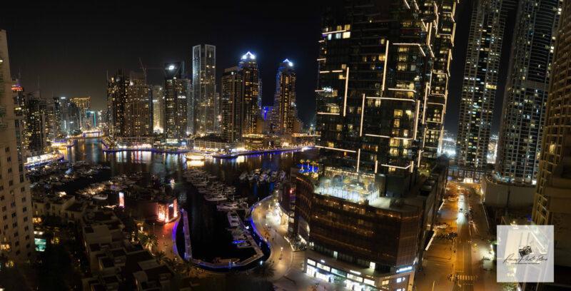 Dubai Creek Night Panorama from Balcony | Digital Skyline View