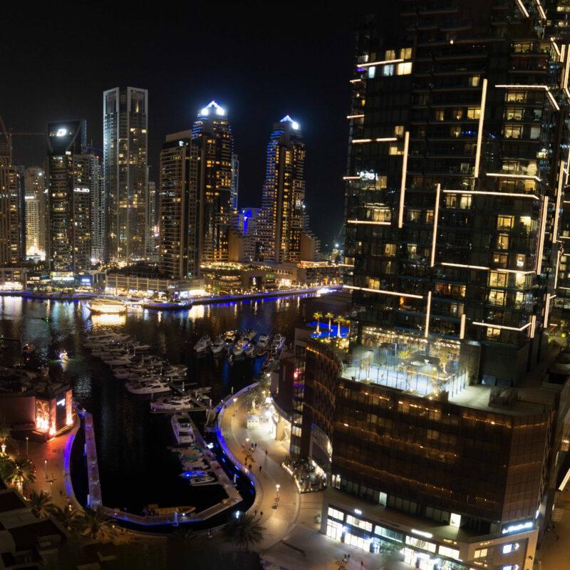 Dubai Creek Night Panorama from Balcony | Digital Skyline View