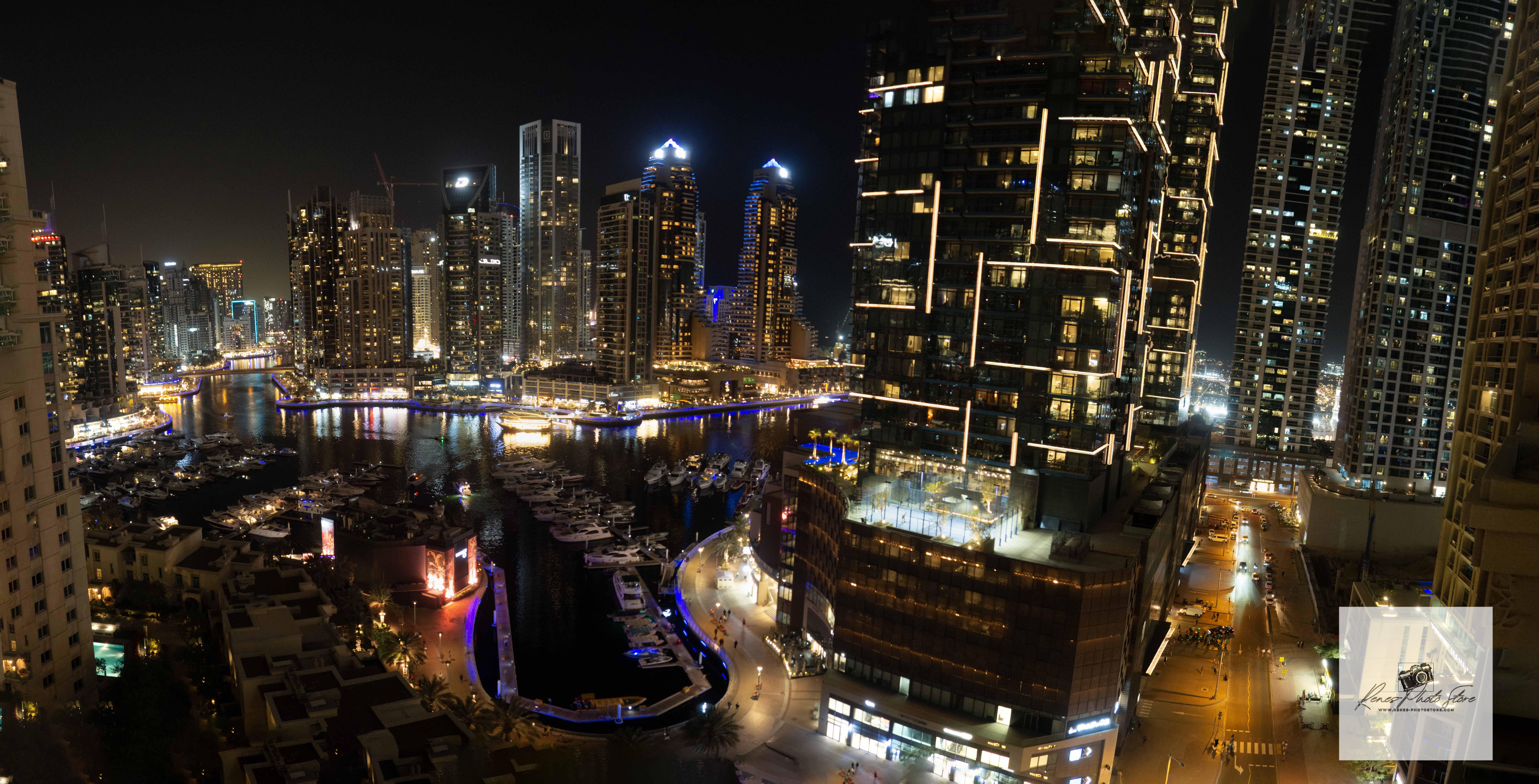 Dubai Creek Night Panorama from Balcony | Digital Skyline View