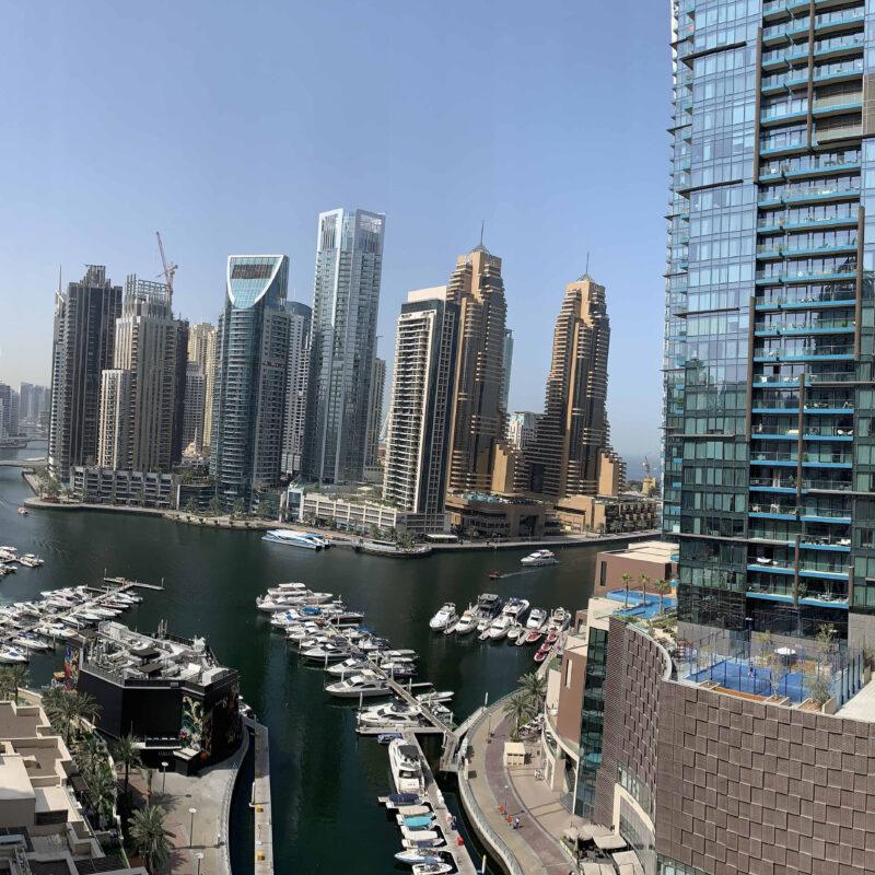Dubai Marina Balcony Panorama | Yacht‑Filled Skyline Photo Download
