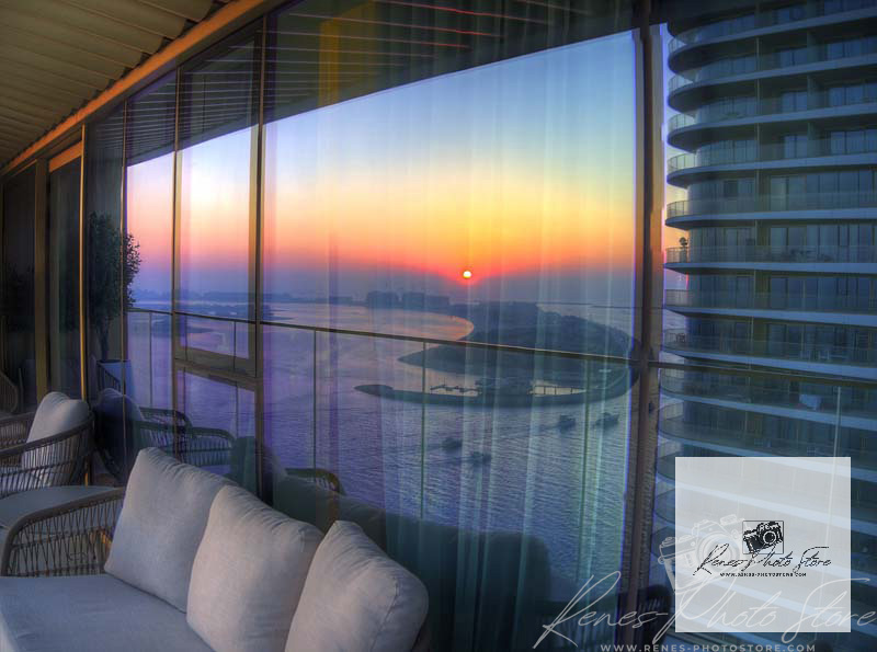 Sunset Reflected over Palm Jumeirah, Dubai | Balcony View Photo Download