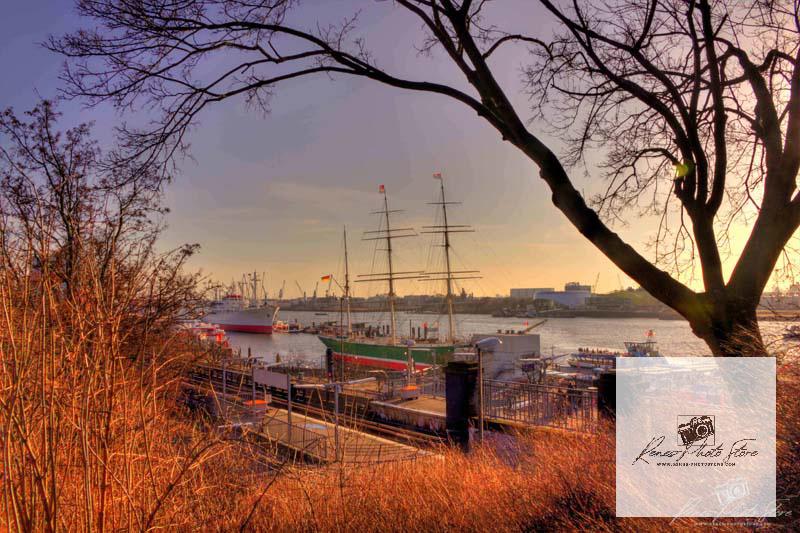 Hamburg Harbor at Sunset | Rickmer Rickmers and Cap San Diego Photo Download
