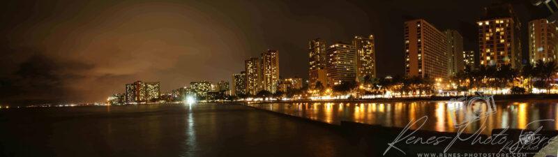 Waikiki Beach Night Skyline Panorama | Digital Hawaii Photo