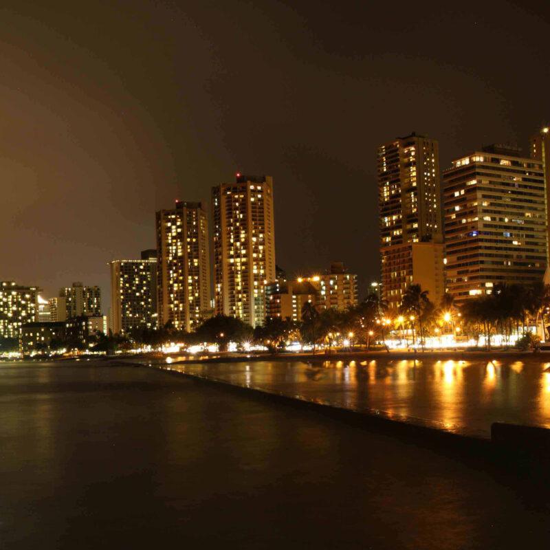 Waikiki Beach Night Skyline Panorama | Digital Hawaii Photo