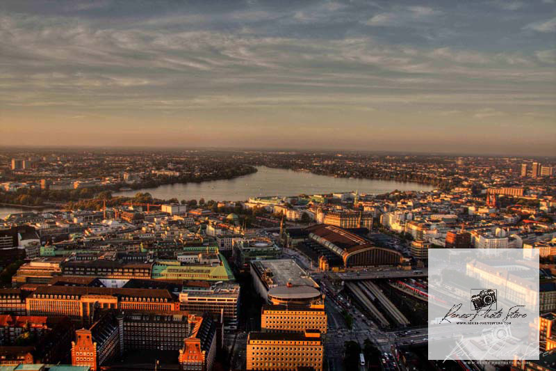 Hamburg Rooftops at Golden Hour | Aerial View over Binnenalster Photo Download