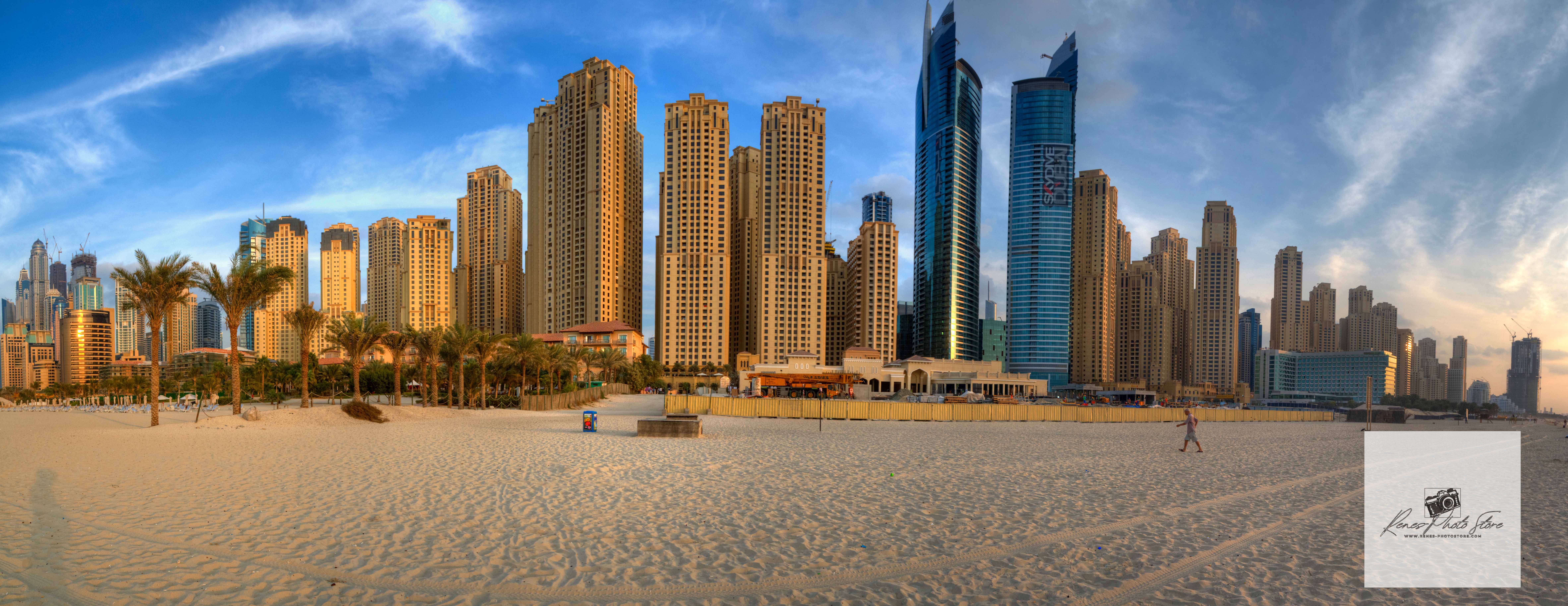 JBR Beach Skyline at Golden Hour | Dubai Waterfront Panorama Download
