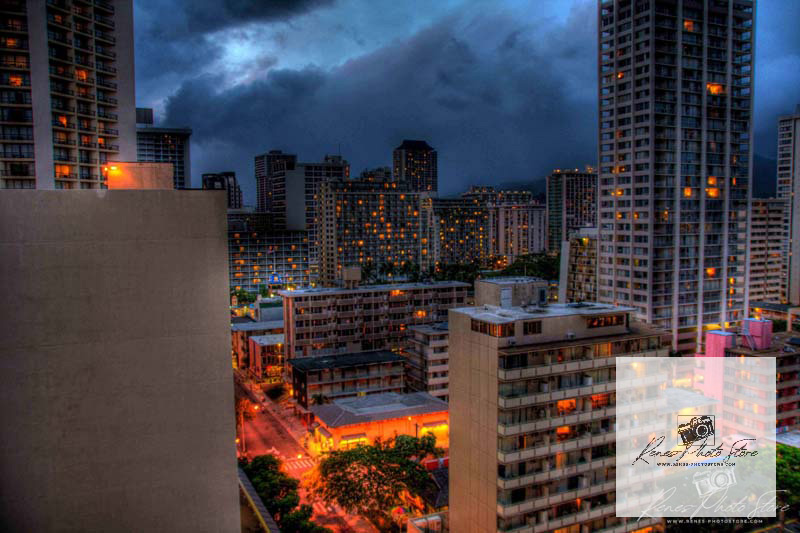 Waikiki Skyline at Blue Hour in Honolulu | Cityscape Nightfall Photo Download