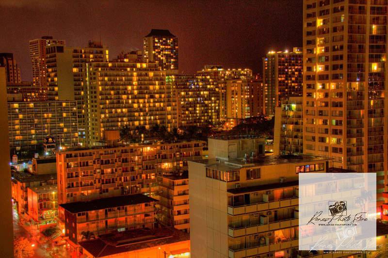 Waikiki High‑Rises at Night in Honolulu | Urban Skyline Phot