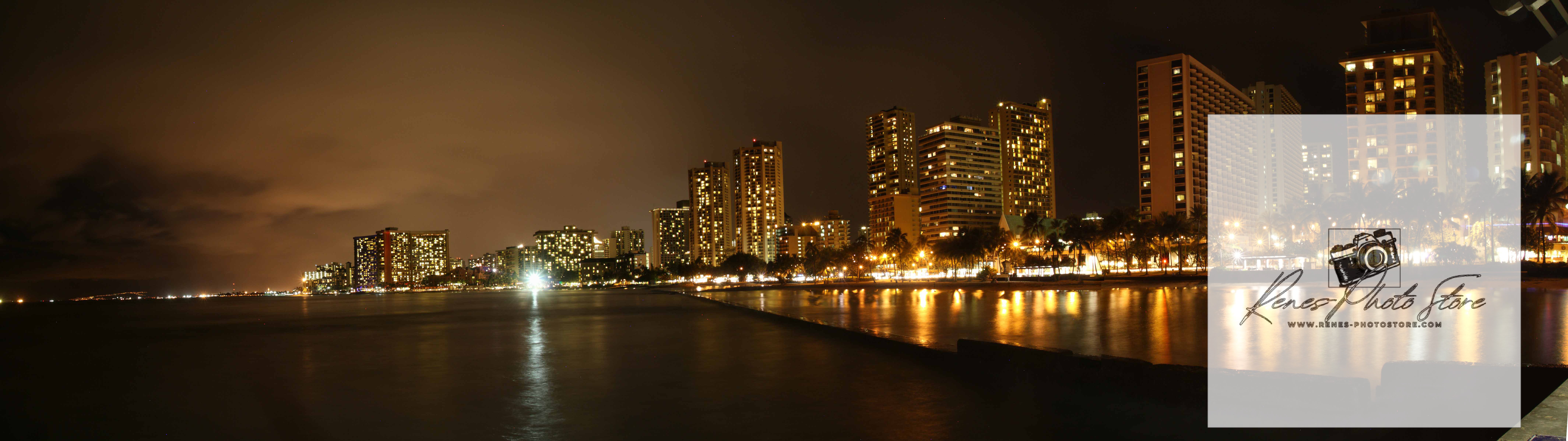 Waikiki Beach Night Skyline Panorama | Digital Hawaii Photo