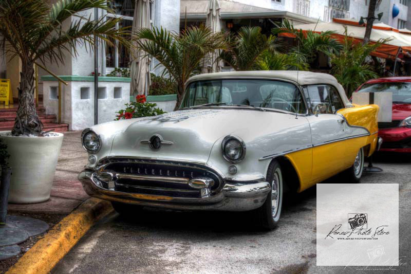 Classic 1955 Oldsmobile Convertible in Miami Beach | Vintage Car on Ocean Drive Photo Download