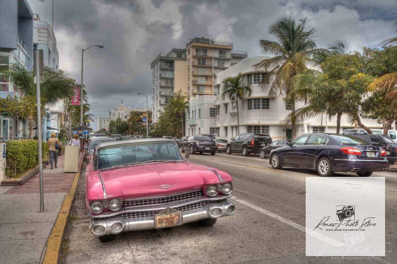 1959 Cadillac Coupe on Ocean Drive in Miami | Retro Street Photo Download