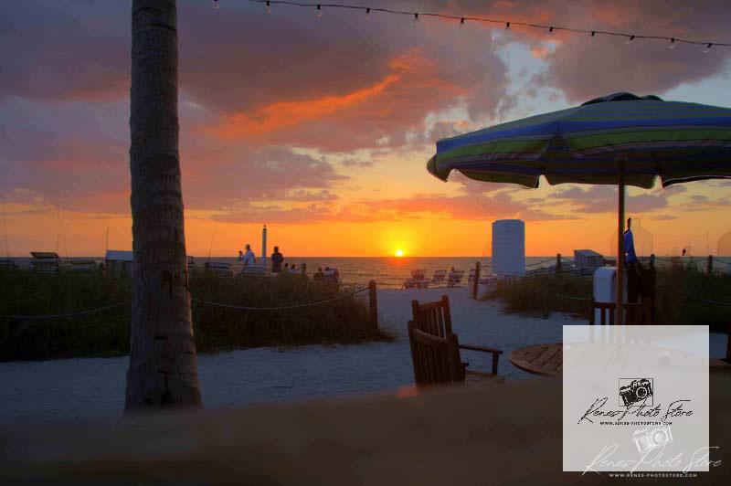 Sunset at Sanibel Island Beach Café | Tropical Evening Glow Photo Download