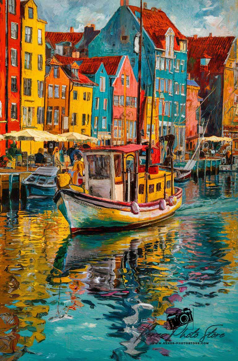 Nyhavn Harbor in Copenhagen | Impressionist Waterfront Photo Download