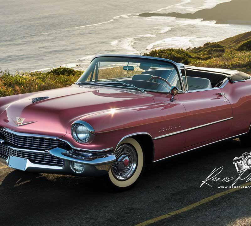 Pink Cadillac Convertible on Pacific Coast | Classic Car Photo Download