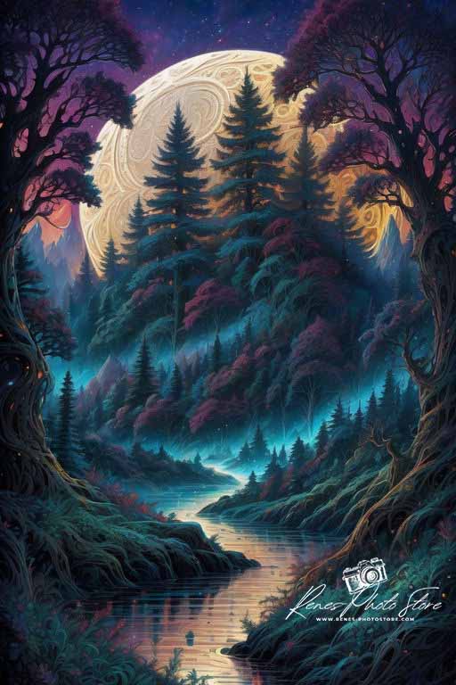 Enchanted Forest Moonrise | Fantasy Landscape Art Photo Download