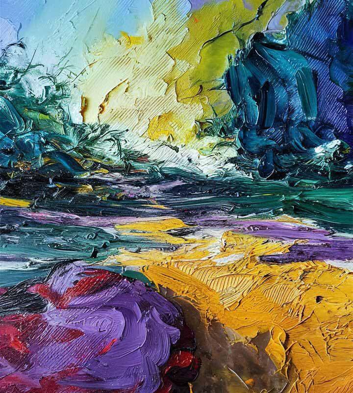 Sunrise Impasto Landscape | Textured Abstract Oil Painting Photo Download