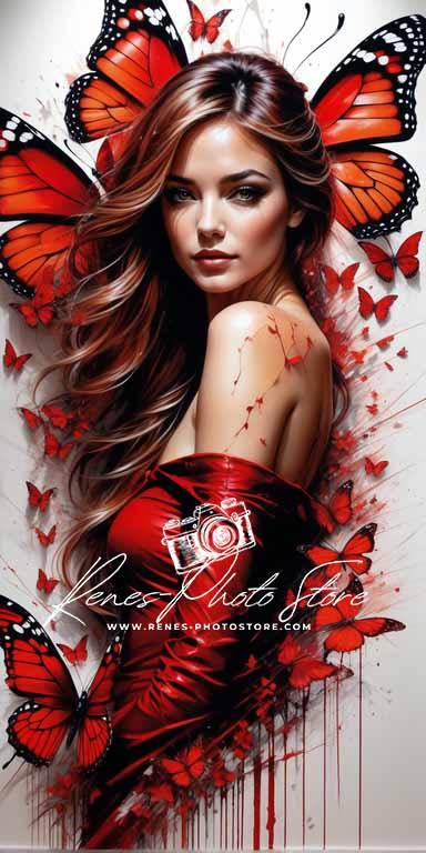 Butterfly Woman in Red | Fantasy Portrait Digital Art Photo Download