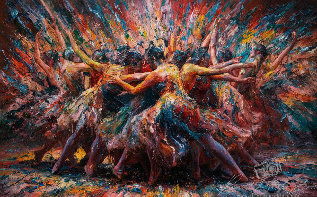 Dynamic Ballet Dancers in Abstract Studio | AI Fine Art Photo Download