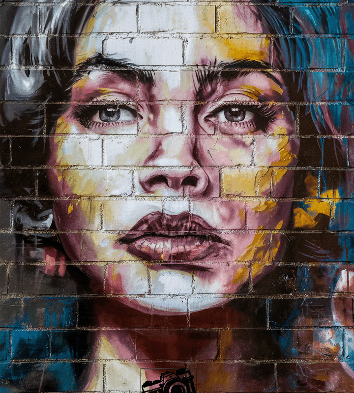 Urban Woman Face Mural | Colorful Street Art Photo Download