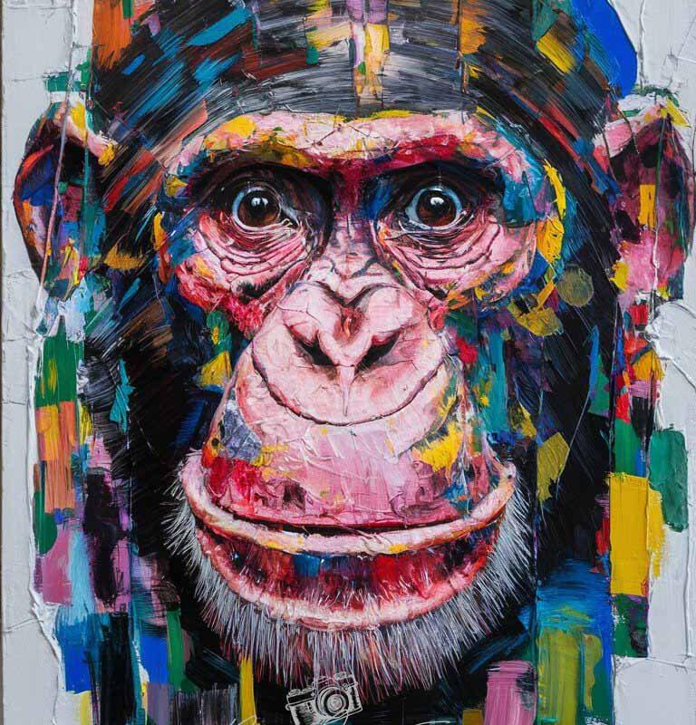 Chimpanzee Portrait on White | Abstract Animal Art Photo Download