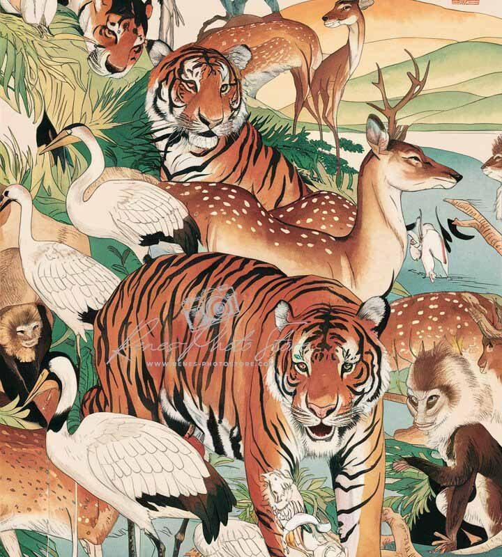 Tigers and Wildlife in Ukiyo-e Landscape | Japanese Art Photo Download