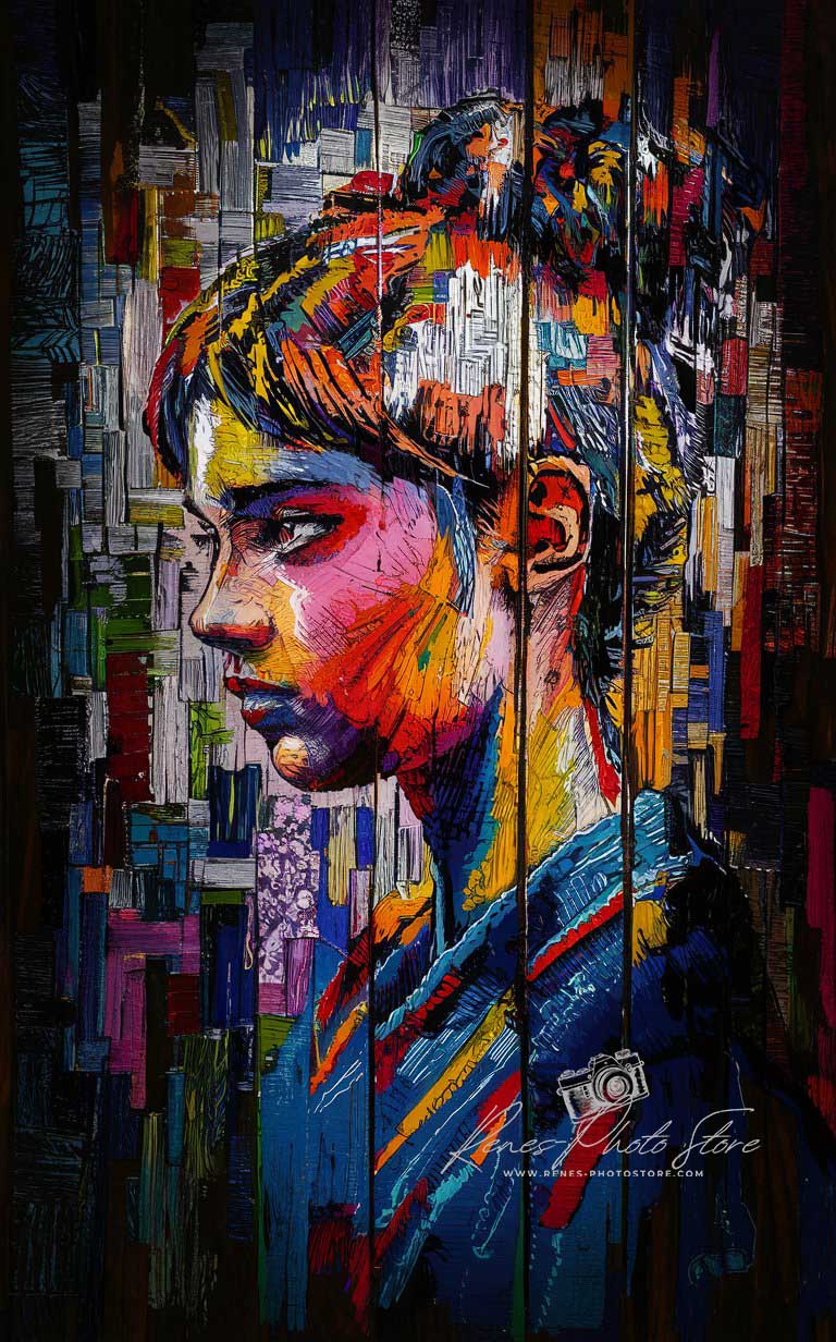 Vivid Woman Portrait in Kimono | Abstract Expressionist Photo Download