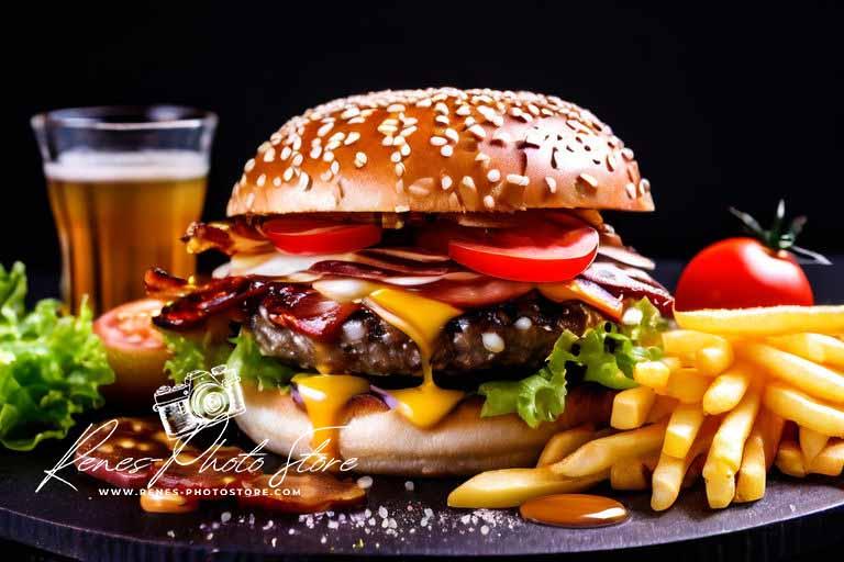 Ultimate Cheeseburger & Fries | Food Photography Digital Download
