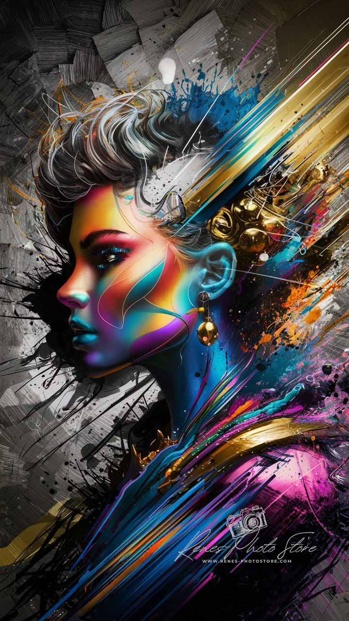 Vibrant Woman in Motion | Abstract Mixed Media Photo Download