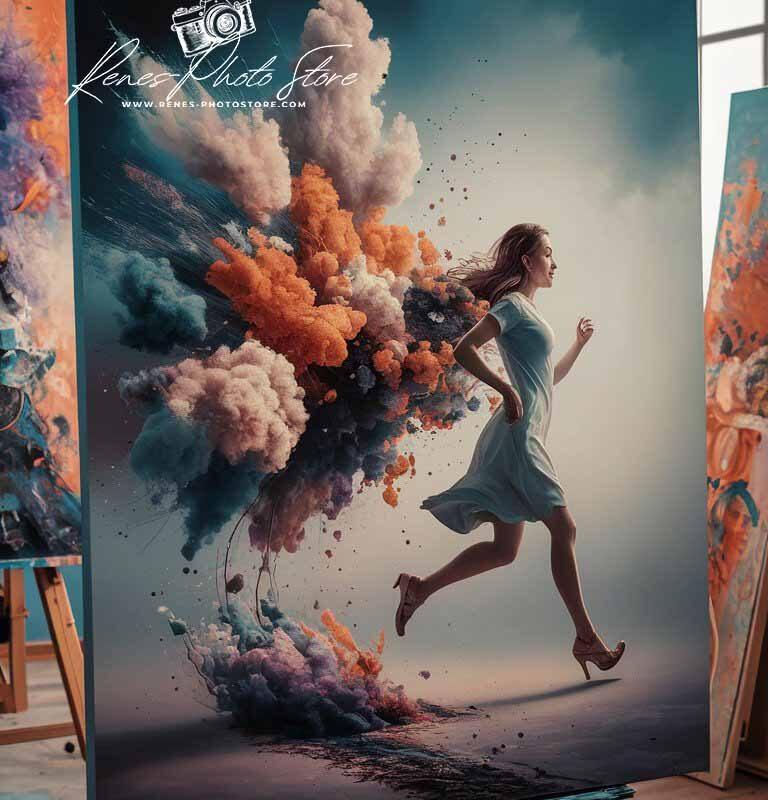 Running Woman Cloudburst | Surreal Canvas Art Photo Download