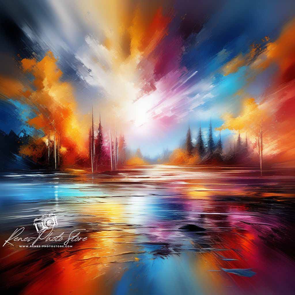 Abstract Sunset Lake | Vibrant Color Explosion Art Photo Download