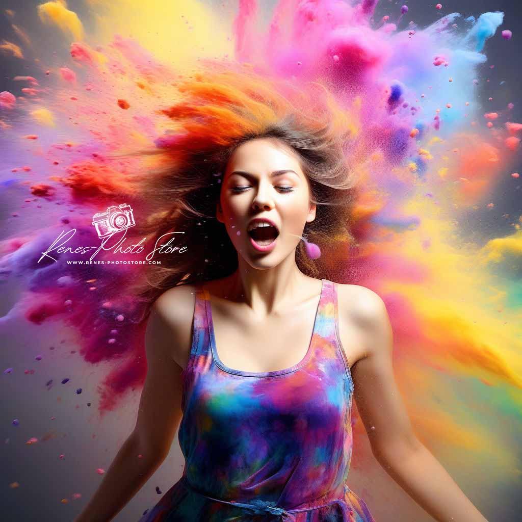Color Explosion Portrait | Vibrant Powder Burst Woman Photo Download