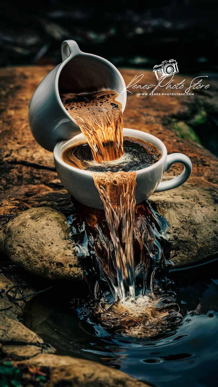 Coffee Cascade in Nature | Surreal Pour-Over Stream Art Photo Download