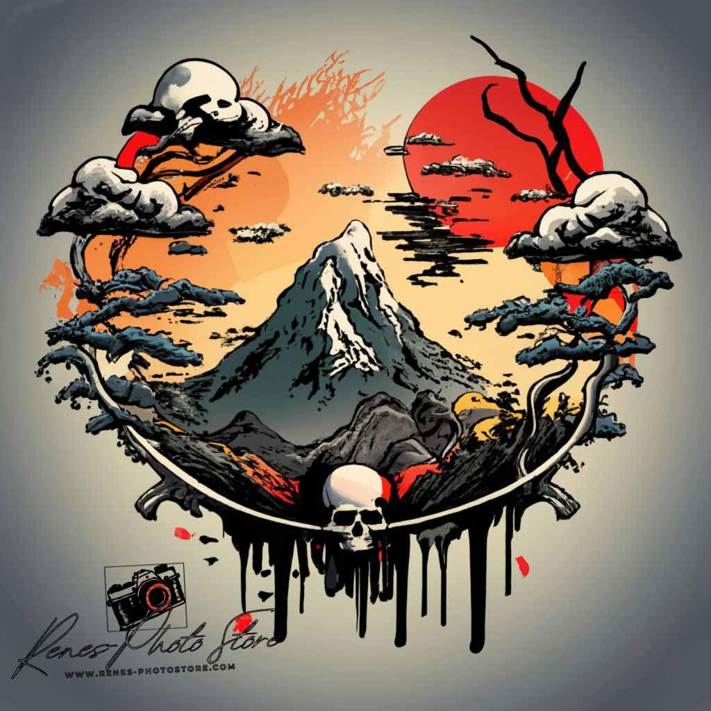 Surreal Skull Mountain | Dark Japanese Landscape Art Photo Download