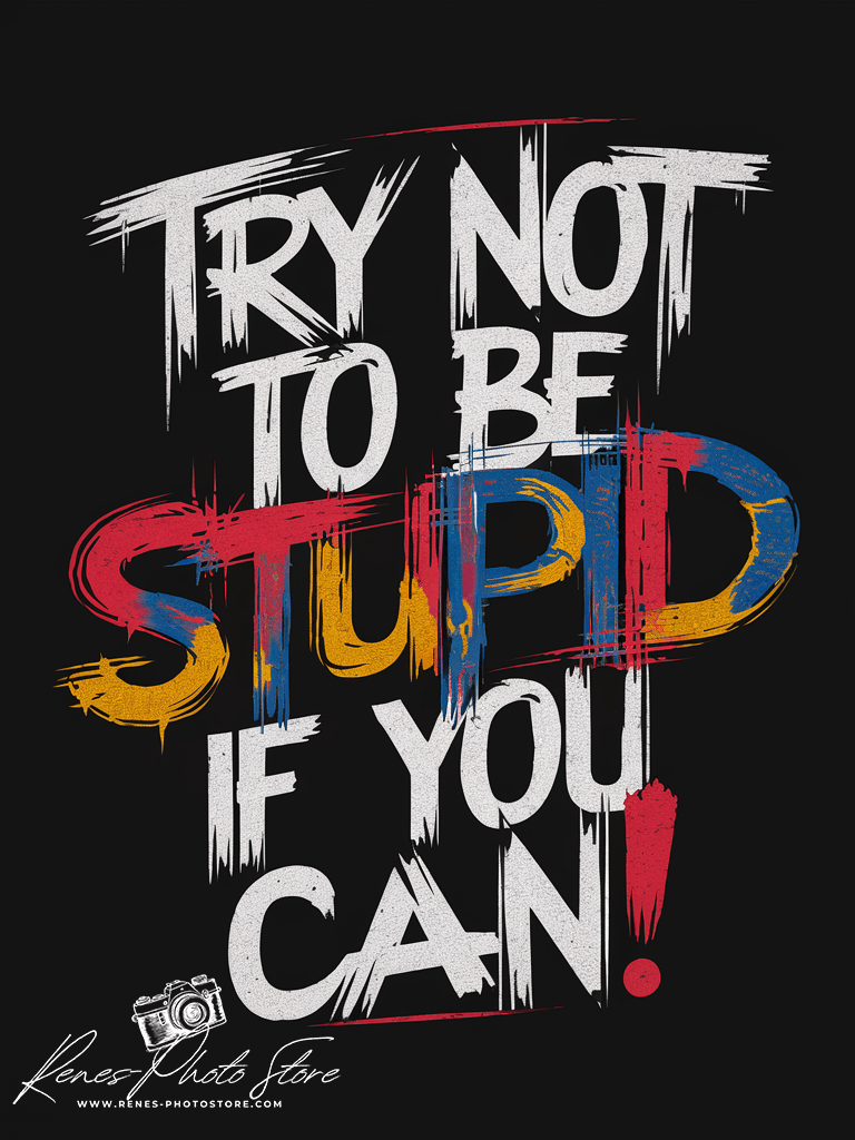 Bold Sarcastic Quote Poster | Try Not to Be Stupid Typography Art Photo Download