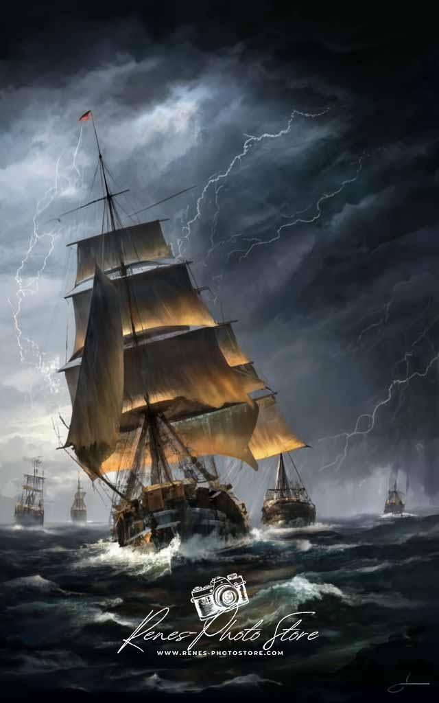 Stormy Tall Ship at Sea | Dramatic Nautical Art Photo Download
