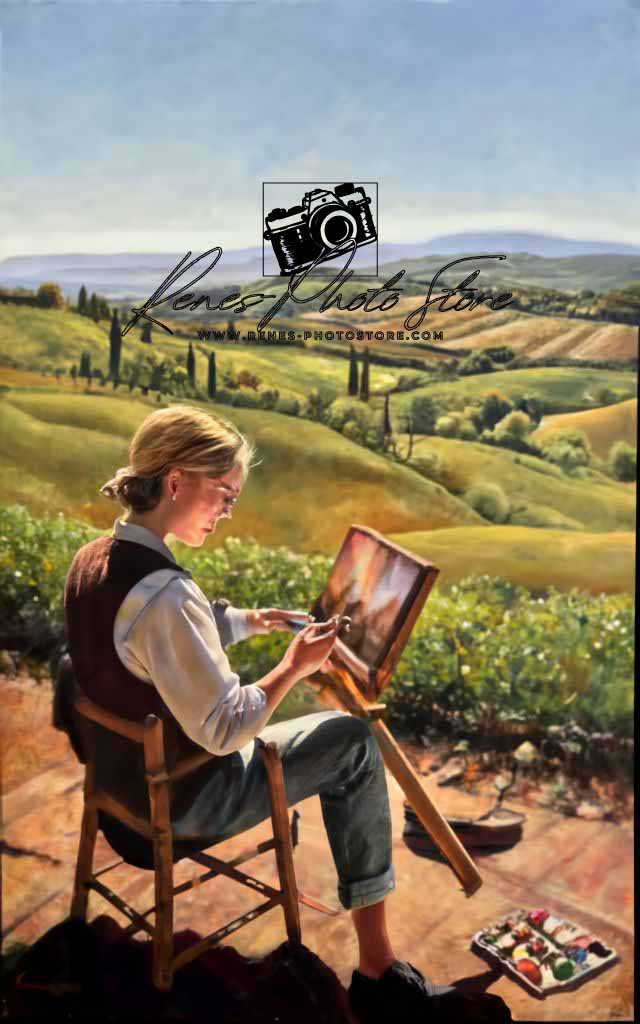 Countryside Artist at Easel | Sunny Landscape Painting Photo Download