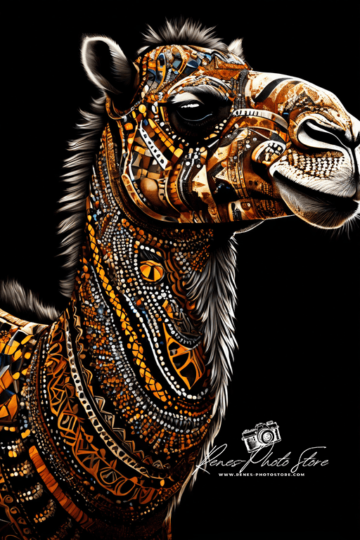 Ornate Tribal Camel | Boho Mosaic Animal Art Print