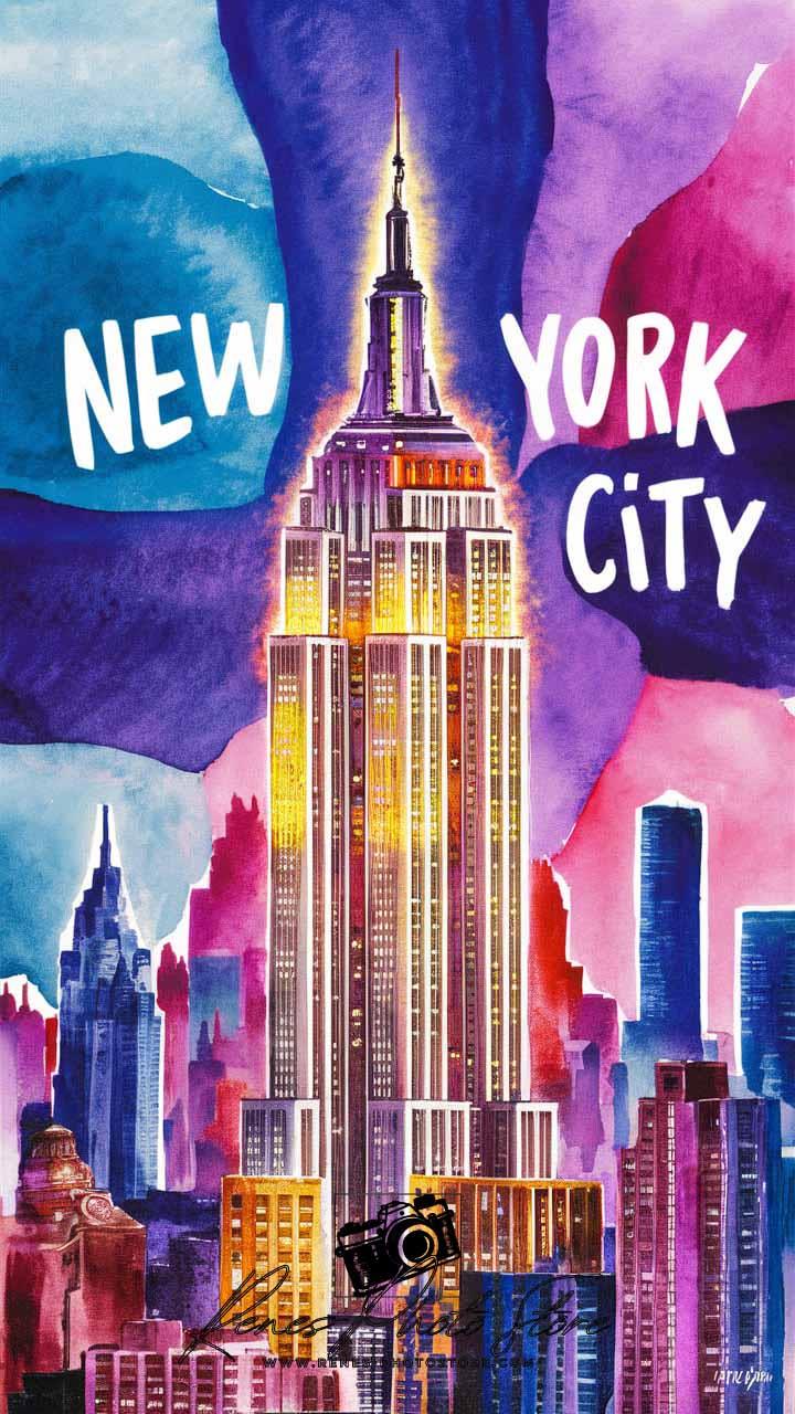 New York City Skyline Poster | Colorful Empire State Building Art Photo Download